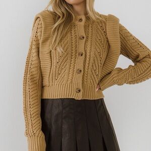 English Factory warm brown Chunky Knit Cropped Cardigan size small